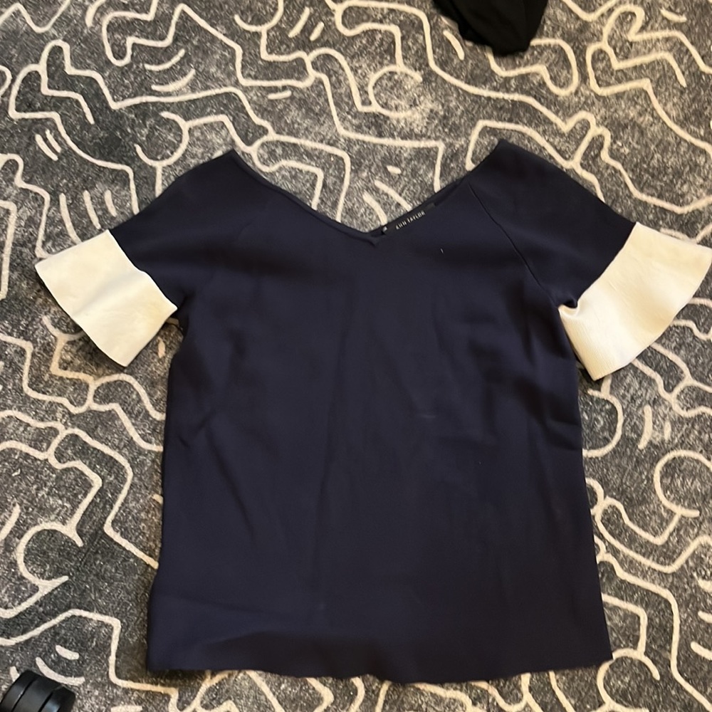 Ann Taylor SP navy and white flare sleeves top work sailor s